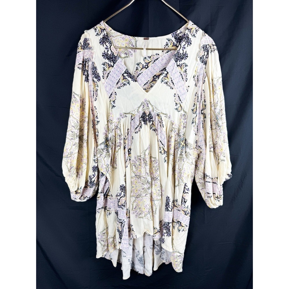 Free People Girl Talk Tunic Top Mini Dress Puff Sleeve Boho Festival Sz Medium